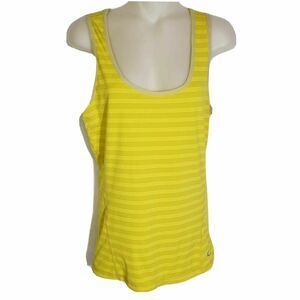 Oakley Womens Medium Tank Top Sleeveless Shirt Stiped Yellow Scoop Neck Stretch